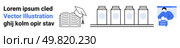 Lorem Ipsum text flows next to an open book with a graduation cap, four bottles in a row, and a person with a book. Ideal for education, academia, e-learning, library, research, science, and digital. Academic Themes with Open Book, Graduation Cap, Bottles, and Online Learning. Стоковая иллюстрация, агентство Ingram Publishing / Фотобанк Лори