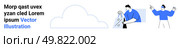 Two characters, one securing data in a cloud and another communicating. Cloud icon in the background. Ideal for cybersecurity, data protection, cloud computing, online communication, technology. Cloud Storage Security Concept with Characters Interacting with Data. Стоковая иллюстрация, агентство Ingram Publishing / Фотобанк Лори