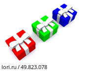 RGB gift boxes. 3D. Стоковое фото, агентство Ingram Publishing / Фотобанк Лори