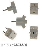 Triple outlet plugs isolated on white background. Стоковое фото, агентство Ingram Publishing / Фотобанк Лори