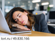 A woman is sleeping on a laptop. Стоковое AI-изображение, AI-художник Ярославский Максим / Фотобанк Лори
