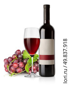 Dark blue grapes and red wine isolated on a white background. Стоковое фото, агентство Ingram Publishing / Фотобанк Лори
