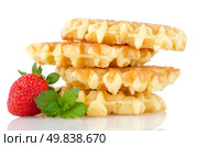 Waffles and strawberry isolated on white background. Стоковое фото, агентство Ingram Publishing / Фотобанк Лори