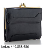 Black leather purse isolated on white background. Стоковое фото, агентство Ingram Publishing / Фотобанк Лори