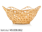 Wooden wattled basket isolated on a white background. Стоковое фото, агентство Ingram Publishing / Фотобанк Лори