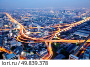 The highest Aerial view of Bangkok Highway at Dusk in Thailand. Стоковое фото, агентство Ingram Publishing / Фотобанк Лори