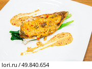 grilled barramundi steak with spicy sauce. Стоковое фото, агентство Ingram Publishing / Фотобанк Лори