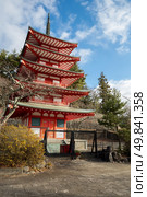 Beautiful Shureito pagoda in yamanashi city fuji mountain Japan. Стоковое фото, агентство Ingram Publishing / Фотобанк Лори