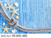 Marine rope with sea shells on deck. Стоковое фото, агентство Ingram Publishing / Фотобанк Лори