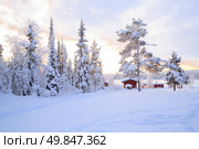 Winter landscape with house at Kiruna Sweden lapland. Стоковое фото, агентство Ingram Publishing / Фотобанк Лори