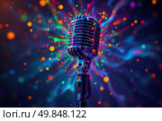 Микрофон в духе 60-х в психоделическом стиле / Microphone in the spirit of the 60s in a psychedelic style. Стоковое AI-изображение, AI-художник Валерий Лукин / Фотобанк Лори