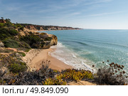 Golden beaches and sandstone cliffs near Albufeira, South Portugal. Стоковое фото, агентство Ingram Publishing / Фотобанк Лори