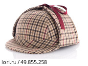 British Deerhunter or Sherlock Holmes cap on white background. Стоковое фото, агентство Ingram Publishing / Фотобанк Лори
