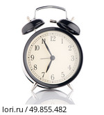 Old fashioned alarm clock on white background. Стоковое фото, агентство Ingram Publishing / Фотобанк Лори