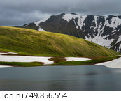 Alpine landscape with small white tent at very high altitude. Стоковое фото, фотограф Саблин Станислав / Фотобанк Лори