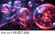 Multiple bubbles atop each other, creating a cascade effect as they float upward. Стоковое AI-изображение, AI-художник Данила Большаков / Фотобанк Лори