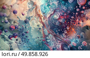 A detailed view of water bubbles forming and shimmering on a surface, creating a captivating pattern. Стоковое AI-изображение, AI-художник Данила Большаков / Фотобанк Лори