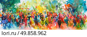 A vibrant painting featuring a myriad of different colors of paint blended together in various patterns and textures. Стоковое AI-изображение, AI-художник Данила Большаков / Фотобанк Лори
