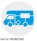 Blue Vector Icon sticker of the motorhome Vector monochrome illustration of a camper van icon isolated on white background. Стоковая иллюстрация, иллюстратор Татьяна Куклина / Фотобанк Лори