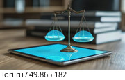 Digital Justice: Scales of Law on a Tablet. Стоковое AI-видео, аниматор Данила Большаков / Фотобанк Лори