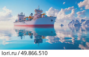 Dredger on Calm Sea with Mountainscape. Стоковое AI-видео, аниматор Данила Большаков / Фотобанк Лори
