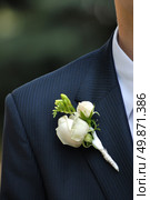 wedding buttonhole with rose on mans suite. Стоковое фото, агентство Ingram Publishing / Фотобанк Лори