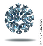 Huge announcement with a group of loud shouting megaphones or or a bullhorn in a sphere or ball shape as a global business communications and marketing icon for announcing an important advertising message. Стоковое фото, агентство Ingram Publishing / Фотобанк Лори
