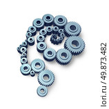 Human intelligence with three dimensional gears and cogs connected together in the shape of ahead profile as a chain working in a team  for creative success in education and business on white. Стоковое фото, агентство Ingram Publishing / Фотобанк Лори