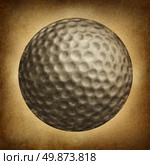 Golf ball in an old vintage grunge texture on parchement paper as a traditional sporting symbol of  an individual leisure game played on an eighteen hole course. Стоковое фото, агентство Ingram Publishing / Фотобанк Лори