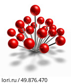 Popular location and hot spot with a group of red pushpins as a navigation symbol of a travel places and position also a concept of social popularity business meeting on a white background. Стоковое фото, агентство Ingram Publishing / Фотобанк Лори