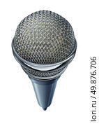 Microphone or mic isolated on a white background as a symbol of entertainment and communication during a show or seminar with sound equipment in a  frontal view and forced perspective. Стоковое фото, агентство Ingram Publishing / Фотобанк Лори