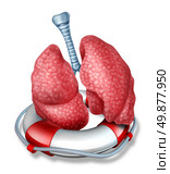 Lungs rescue medical health care concept with the human lung organ floating in a lifesaver or life belt representing saving the respiratory system of the body through emergency medicinal or surgical procedures. Стоковое фото, агентство Ingram Publishing / Фотобанк Лори