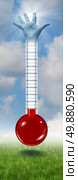 Goal thermometer concept with a red mercury temperature indicator and a hand reaching for the sun on a sky background as an icon for measuring rising donations to charity and charitable causes for relief to help the less fortunate of society. Стоковое фото, агентство Ingram Publishing / Фотобанк Лори