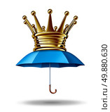 Protection leadership business concept as a blue umbrella with a gold crown as a metaphor for the bestfinancial security and guarding wealth and stability in a volatile economy on a white background. Стоковое фото, агентство Ingram Publishing / Фотобанк Лори
