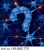 Neurology questions medical concept with active human neurons shaped as a question mark as a metaphor for scientific research into the brain and neurological diseases as parkinsons alzhiemers autism dementia as part of the  nervous system anatomy. Стоковое фото, агентство Ingram Publishing / Фотобанк Лори