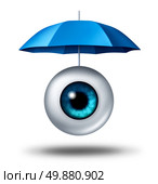 Vision protection and business viewpoint preservation as a human eyeball protected by a blue umbrella as a metaphor for eyesight safety or imagination and creativivity safeguard as a shield against opinion uncertainty. Стоковое фото, агентство Ingram Publishing / Фотобанк Лори