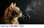 A cat with a pipe in its mouth exhaling smoke. Стоковое AI-изображение, AI-художник Данила Большаков / Фотобанк Лори