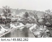 Snow fall Winter in Takayama Gifu Prefecture, Japan. Стоковое фото, агентство Ingram Publishing / Фотобанк Лори