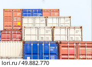 Cargo Containers Stack at the docks. Стоковое фото, агентство Ingram Publishing / Фотобанк Лори