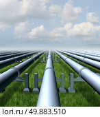 Gas pipeline concept as a group of three dimensional metal pipes transporting liquids and fuel energy gases and petroleum oil products as a symbol of  distribution and transportation of power commodities. Стоковое фото, агентство Ingram Publishing / Фотобанк Лори