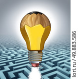 Creative solution business concept as a pencil shaped as a three dimensional lightbulb erasing a clear path through a maze puzzle as a success metaphor for creativity thinking  and innovative strategy. Стоковое фото, агентство Ingram Publishing / Фотобанк Лори