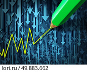 Go against the current and contrarian investing business concept as a group of three dimensional arrowsgoing in a down direction contrasted by a pencil crayon drawing an upward investment chart as an icon of individualism. Стоковое фото, агентство Ingram Publishing / Фотобанк Лори