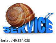 Service Problem concept as three dimensional text shaped as a snail with a shell as a symbol for poor slow customer care and lacking motivation  on a white background. Стоковое фото, агентство Ingram Publishing / Фотобанк Лори