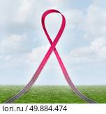 Breast cancer ribbon road concept as a health care symbol of the path of awareness hope and support for the survivors of the disease. Стоковое фото, агентство Ingram Publishing / Фотобанк Лори