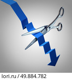 Cut losses financial concept to salvage an investment as scissors cutting a downward finance chart arrow as a business symbol for money management strategy. Стоковое фото, агентство Ingram Publishing / Фотобанк Лори