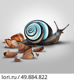 Improvement concept as a snail Shedding old shell for an upgrade as a modern chrome one as a metaphor for new and improved and adapting and advancing with new technology. Стоковое фото, агентство Ingram Publishing / Фотобанк Лори