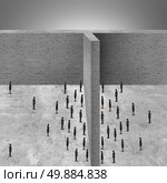 Barrier to business and restricted access to people due to a brick wall obstacle blocking communication and detached from social interaction. Стоковое фото, агентство Ingram Publishing / Фотобанк Лори