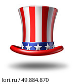 American hat icon as a stars and stripes symbol on a white background as a concept for patriotism in America and celebration of independence day and the fourth of july for the United States. Стоковое фото, агентство Ingram Publishing / Фотобанк Лори