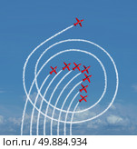 Outperform the market business concept as a jet airplane running circles around the competition with engine smoke as a success symbol of rising above and dominating others. Стоковое фото, агентство Ingram Publishing / Фотобанк Лори