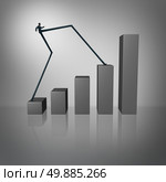 Leap forward as an accelerated success business concept with a businessman with long legs climbing a financial chart or graph as a metaphor for aggressive growth. Стоковое фото, агентство Ingram Publishing / Фотобанк Лори